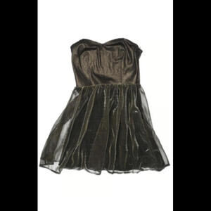 Black and gold strapless mini dress